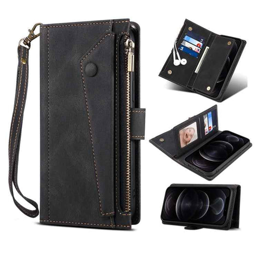 Retro Frosted Horizontal Flip Leather Case with Holder & Card Slot & Wallet & Zipper Pocket & Lanyard, For iPhone 13 Pro Max, For iPhone 13 Pro, For iPhone 13, For iPhone 13 mini, For iPhone 12 Pro Max, For iPhone 12 Pro, For iPhone 12, For iPhone 12 m...