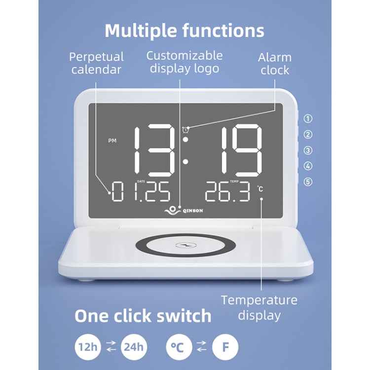 SY-118 15W Foldable Mirror Surface Perpetual Desk Calendar Clock Wireless Charger with Alarm Clock & Three-level Brightness Adjustable Function, SY-118 Black, SY-118 White