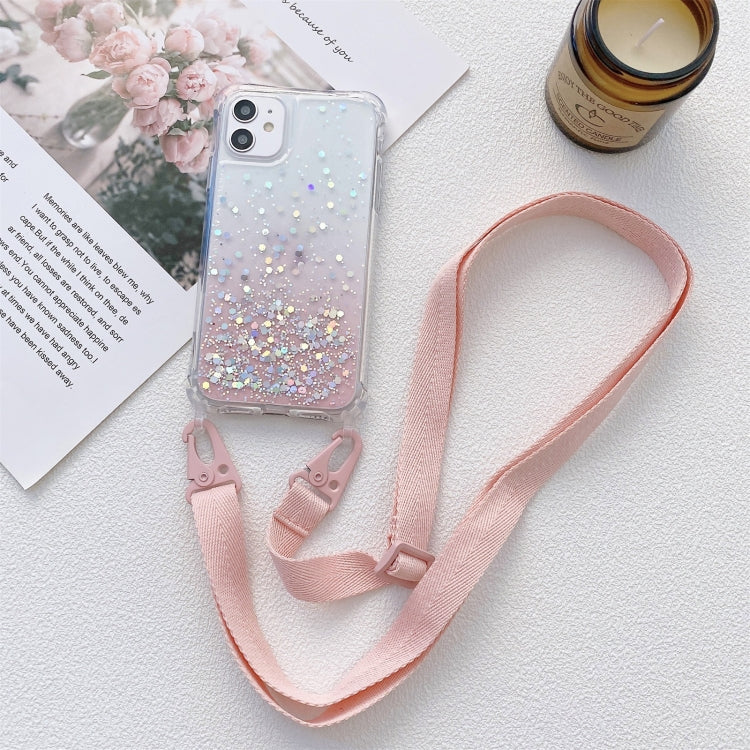 Gradient Glitter Powder Epoxy TPU Thickened Acrylic Shockproof Case with Wide Neck Lanyard, For iPhone 13 mini, For iPhone 13, For iPhone 13 Pro, For iPhone 13 Pro Max, For iPhone 12 mini, For iPhone 12 / 12 Pro, For iPhone 12 Pro Max, For iPhone 11   ...