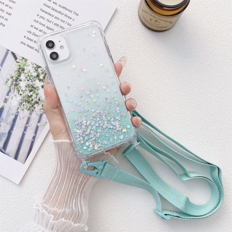 Gradient Glitter Powder Epoxy TPU Thickened Acrylic Shockproof Case with Wide Neck Lanyard, For iPhone 13 mini, For iPhone 13, For iPhone 13 Pro, For iPhone 13 Pro Max, For iPhone 12 mini, For iPhone 12 / 12 Pro, For iPhone 12 Pro Max, For iPhone 11   ...