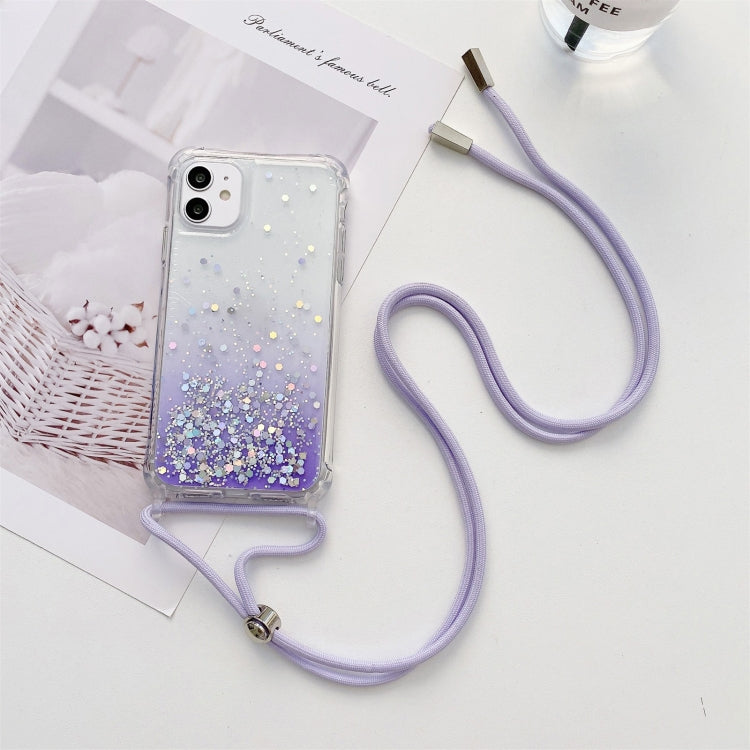 Gradient Glitter Powder Epoxy TPU Thickened Acrylic Shockproof Case with Round Neck Lanyard, For iPhone 13, For iPhone 13 Pro, For iPhone 13 Pro Max, For iPhone 12 mini, For iPhone 12 / 12 Pro, For iPhone 12 Pro Max, For iPhone 11, For iPhone 11 Pro   ...