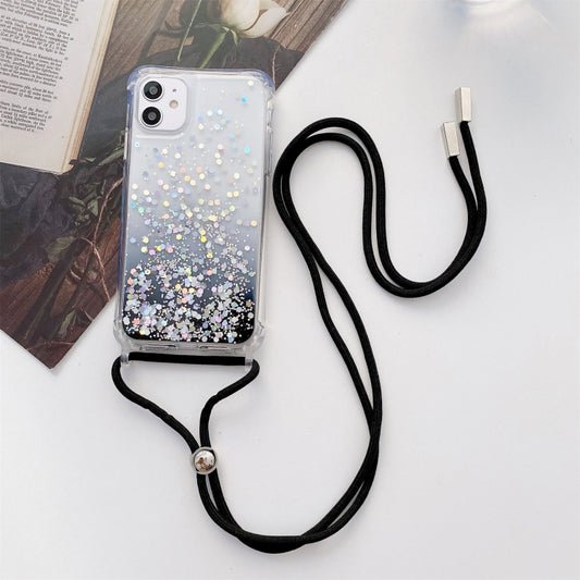 Gradient Glitter Powder Epoxy TPU Thickened Acrylic Shockproof Case with Round Neck Lanyard, For iPhone 13, For iPhone 13 Pro, For iPhone 13 Pro Max, For iPhone 12 mini, For iPhone 12 / 12 Pro, For iPhone 12 Pro Max, For iPhone 11, For iPhone 11 Pro   ...