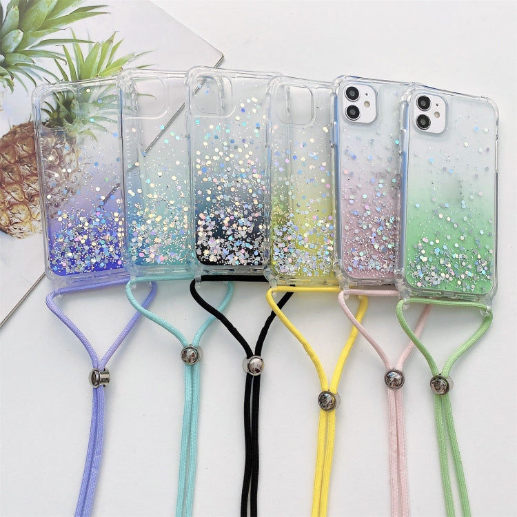 Gradient Glitter Powder Epoxy TPU Thickened Acrylic Shockproof Case with Round Neck Lanyard, For iPhone 13, For iPhone 13 Pro, For iPhone 13 Pro Max, For iPhone 12 mini, For iPhone 12 / 12 Pro, For iPhone 12 Pro Max, For iPhone 11, For iPhone 11 Pro   ...