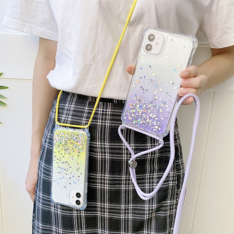 Gradient Glitter Powder Epoxy TPU Thickened Acrylic Shockproof Case with Round Neck Lanyard, For iPhone 13, For iPhone 13 Pro, For iPhone 13 Pro Max, For iPhone 12 mini, For iPhone 12 / 12 Pro, For iPhone 12 Pro Max, For iPhone 11, For iPhone 11 Pro   ...