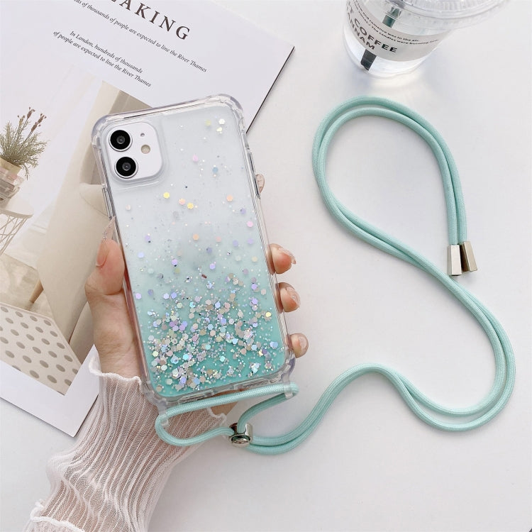 Gradient Glitter Powder Epoxy TPU Thickened Acrylic Shockproof Case with Round Neck Lanyard, For iPhone 13, For iPhone 13 Pro, For iPhone 13 Pro Max, For iPhone 12 mini, For iPhone 12 / 12 Pro, For iPhone 12 Pro Max, For iPhone 11, For iPhone 11 Pro   ...
