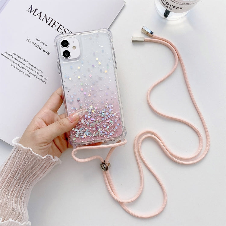 Gradient Glitter Powder Epoxy TPU Thickened Acrylic Shockproof Case with Round Neck Lanyard, For iPhone 13, For iPhone 13 Pro, For iPhone 13 Pro Max, For iPhone 12 mini, For iPhone 12 / 12 Pro, For iPhone 12 Pro Max, For iPhone 11, For iPhone 11 Pro   ...