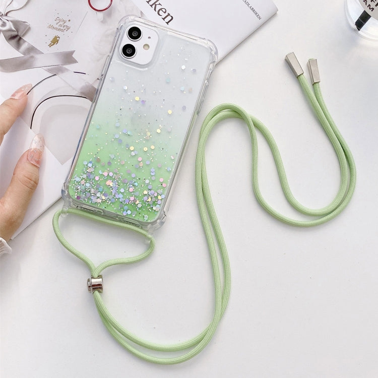 Gradient Glitter Powder Epoxy TPU Thickened Acrylic Shockproof Case with Round Neck Lanyard, For iPhone 13, For iPhone 13 Pro, For iPhone 13 Pro Max, For iPhone 12 mini, For iPhone 12 / 12 Pro, For iPhone 12 Pro Max, For iPhone 11, For iPhone 11 Pro   ...