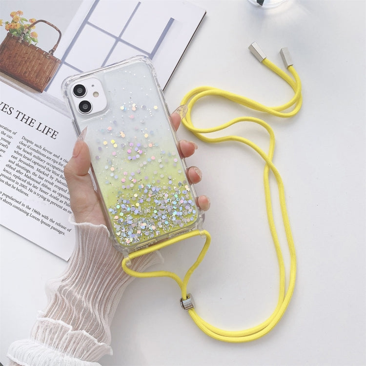 Gradient Glitter Powder Epoxy TPU Thickened Acrylic Shockproof Case with Round Neck Lanyard, For iPhone 13, For iPhone 13 Pro, For iPhone 13 Pro Max, For iPhone 12 mini, For iPhone 12 / 12 Pro, For iPhone 12 Pro Max, For iPhone 11, For iPhone 11 Pro   ...