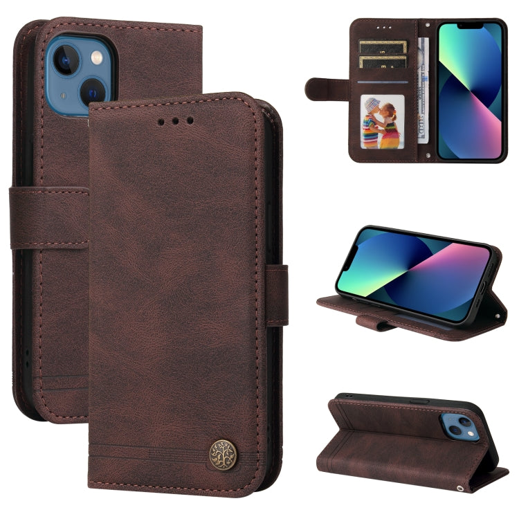 Skin Feel Life Tree Metal Button Horizontal Flip Leather Case with Holder & Card Slot & Wallet & Photo Frame & Strap, For iPhone 13 mini, For iPhone 13, For iPhone 13 Pro, For iPhone 13 Pro Max, For iPhone 12 mini, For iPhone 12 / 12 Pro               ...