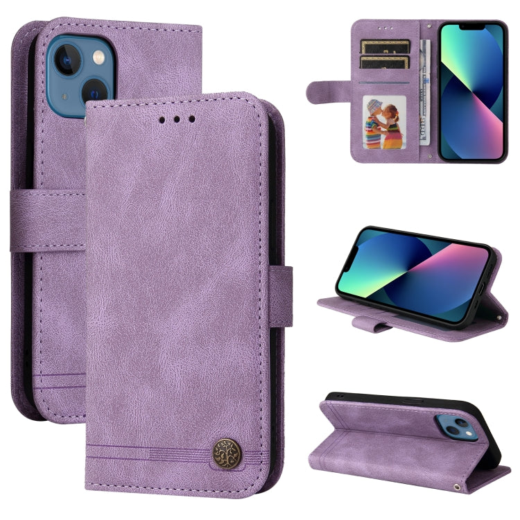 Skin Feel Life Tree Metal Button Horizontal Flip Leather Case with Holder & Card Slot & Wallet & Photo Frame & Strap, For iPhone 13 mini, For iPhone 13, For iPhone 13 Pro, For iPhone 13 Pro Max, For iPhone 12 mini, For iPhone 12 / 12 Pro               ...