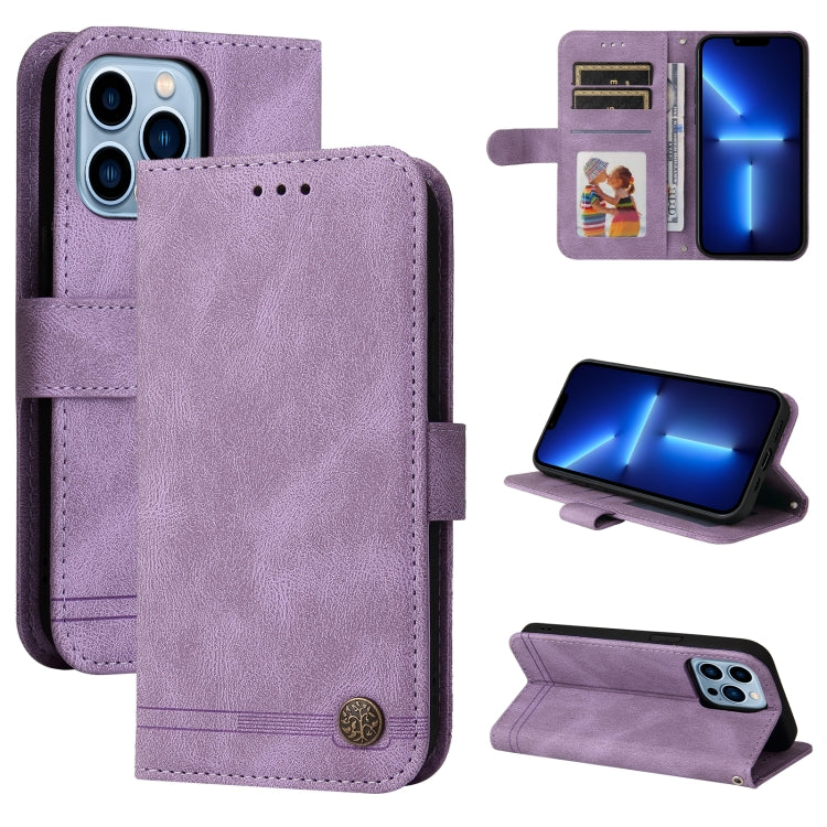 Skin Feel Life Tree Metal Button Horizontal Flip Leather Case with Holder & Card Slot & Wallet & Photo Frame & Strap, For iPhone 13 mini, For iPhone 13, For iPhone 13 Pro, For iPhone 13 Pro Max, For iPhone 12 mini, For iPhone 12 / 12 Pro               ...