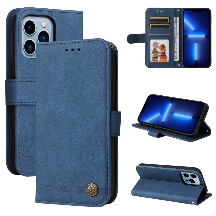 Skin Feel Life Tree Metal Button Horizontal Flip Leather Case with Holder & Card Slot & Wallet & Photo Frame & Strap, For iPhone 13 mini, For iPhone 13, For iPhone 13 Pro, For iPhone 13 Pro Max, For iPhone 12 mini, For iPhone 12 / 12 Pro               ...