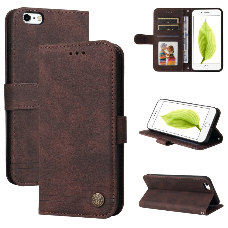 Skin Feel Life Tree Metal Button Horizontal Flip Leather Case with Holder & Card Slot & Wallet & Photo Frame & Strap, For iPhone 11 Pro Max, For iPhone SE 2022 / SE 2020 / 8 / 7, For iPhone 8 Plus / 7 Plus, For iPhone 6 / 6s, For iPhone 6 Plus / 6s Plus