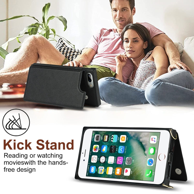 Cross-body Square Double Buckle Flip Card Bag TPU+PU Case with Card Slots & Wallet & Photo & Strap, For iPhone 8 Plus / 7 Plus, For iPhone SE 2022 / SE 2020 / 8 / 7, For iPhone 11, For iPhone 11 Pro, For iPhone 11 Pro Max, For iPhone 12 mini           ...