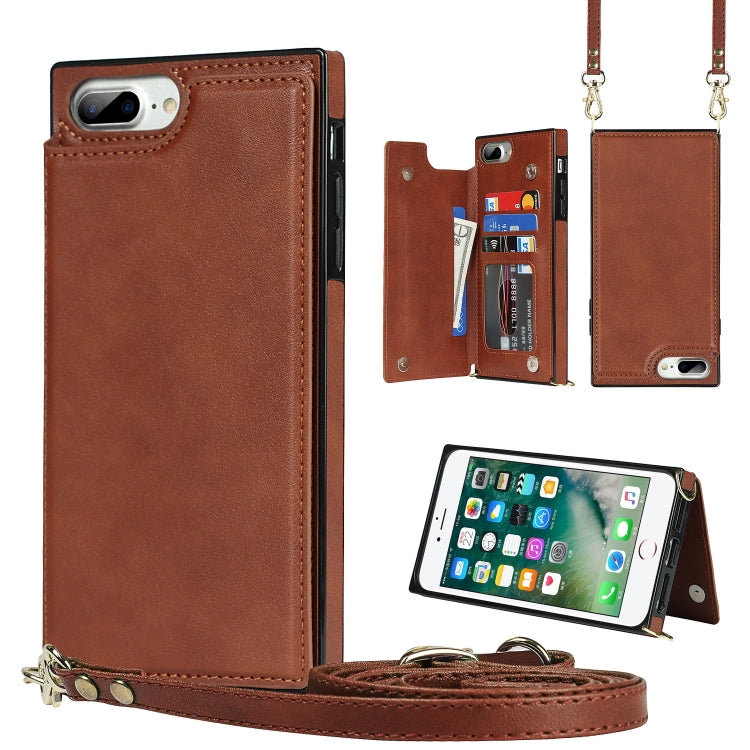 Cross-body Square Double Buckle Flip Card Bag TPU+PU Case with Card Slots & Wallet & Photo & Strap, For iPhone 8 Plus / 7 Plus, For iPhone SE 2022 / SE 2020 / 8 / 7, For iPhone 11, For iPhone 11 Pro, For iPhone 11 Pro Max, For iPhone 12 mini           ...