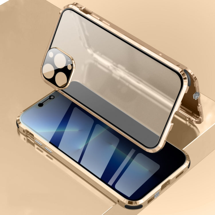 Four-corner Shockproof Anti-peeping Magnetic Metal Frame Double-sided Tempered Glass Case, For iPhone 13 Pro, For iPhone 13 Pro Max