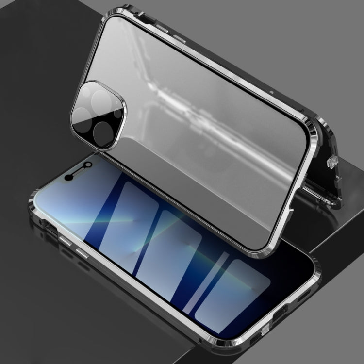 Four-corner Shockproof Anti-peeping Magnetic Metal Frame Double-sided Tempered Glass Case, For iPhone 13 Pro, For iPhone 13 Pro Max