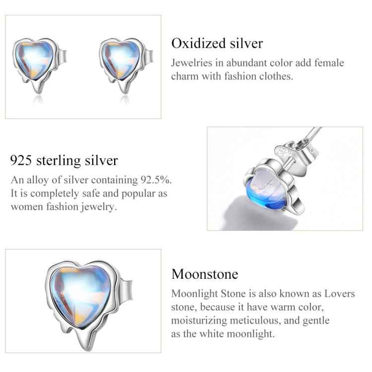 S925 Sterling Silver Heart Shaped Moonstone Women Earrings