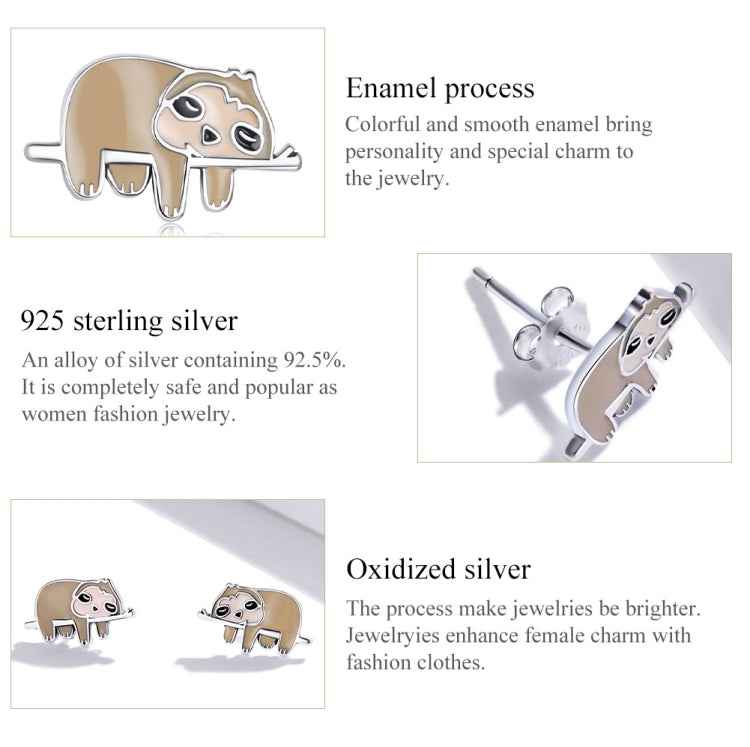 S925 Sterling Silver Cute Sloth Ear Studs Women Earrings