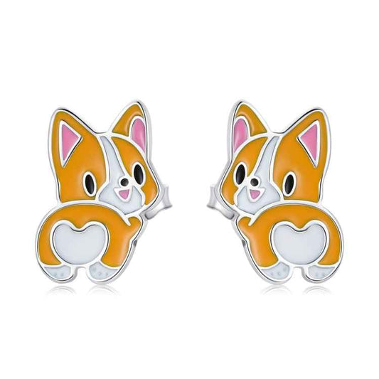 S925 Sterling Silver Cute Corgi Ear Studs Women Earrings