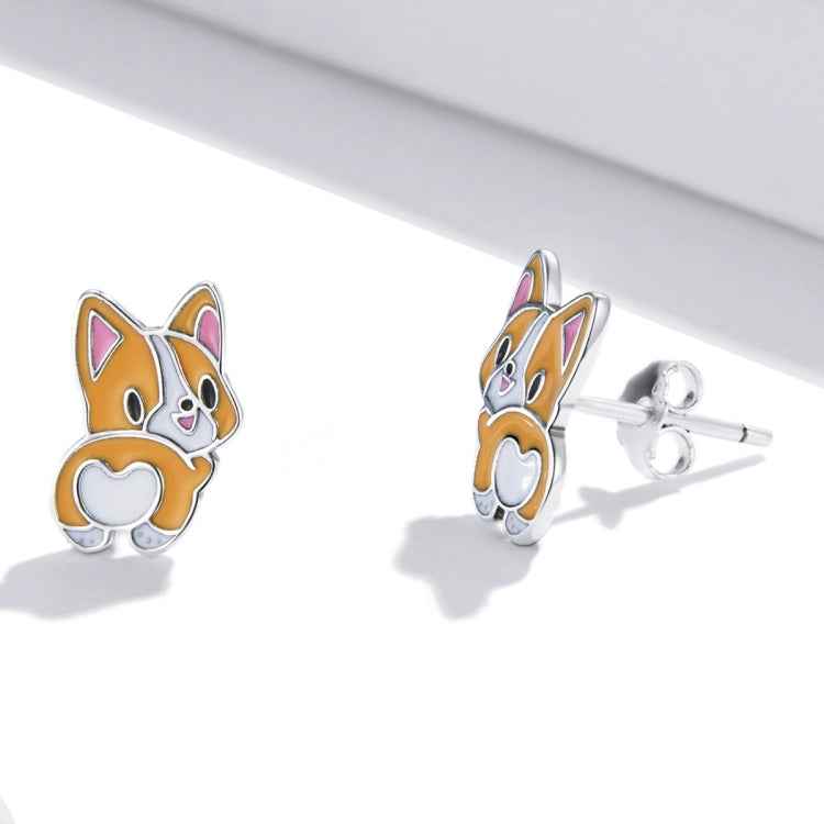 S925 Sterling Silver Cute Corgi Ear Studs Women Earrings