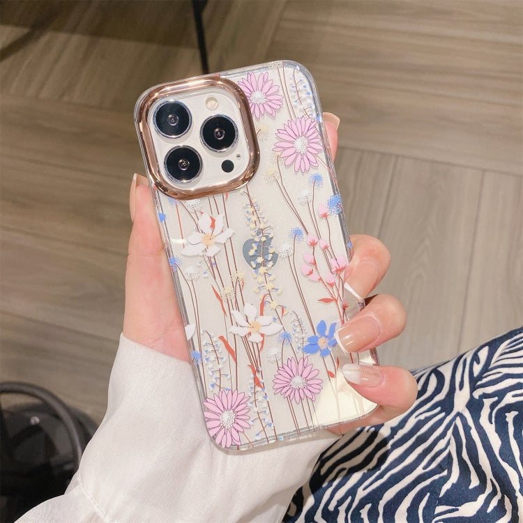 Glitter Powder Electroplating Flower Shockproof Phone Case, For iPhone 13, For iPhone 13 Pro, For iPhone 13 Pro Max, For iPhone 12 / 12 Pro, For iPhone 12 Pro Max, For iPhone 11