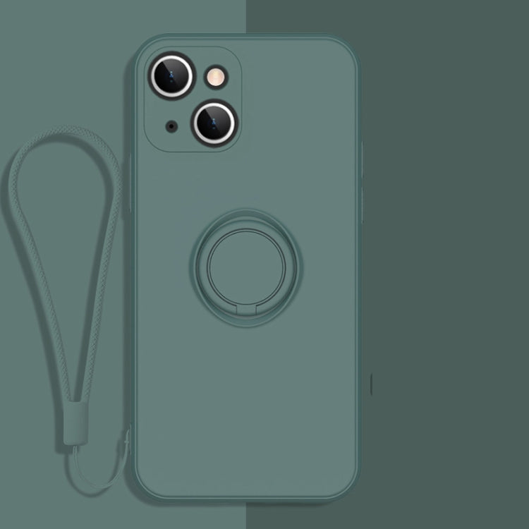 All-inclusive Liquid Silicone Phone Protective Case with Ring Holder & Lanyard, For iPhone 13 mini, For iPhone 13, For iPhone 13 Pro