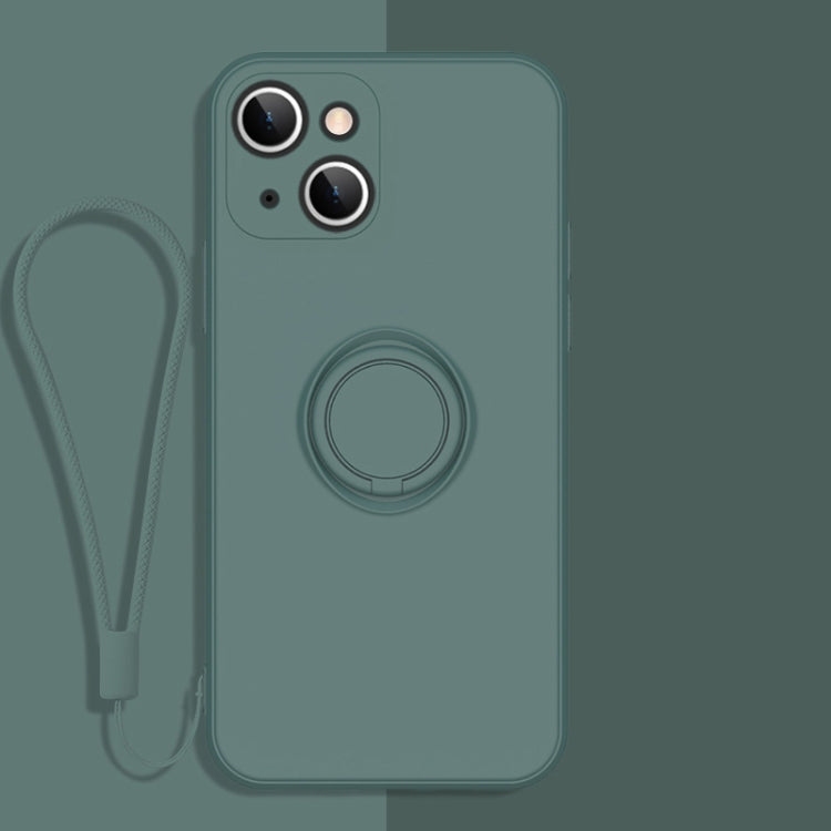 All-inclusive Liquid Silicone Phone Protective Case with Ring Holder & Lanyard, For iPhone 13 mini, For iPhone 13, For iPhone 13 Pro