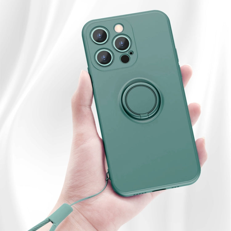 All-inclusive Liquid Silicone Phone Protective Case with Ring Holder & Lanyard, For iPhone 13 Pro Max