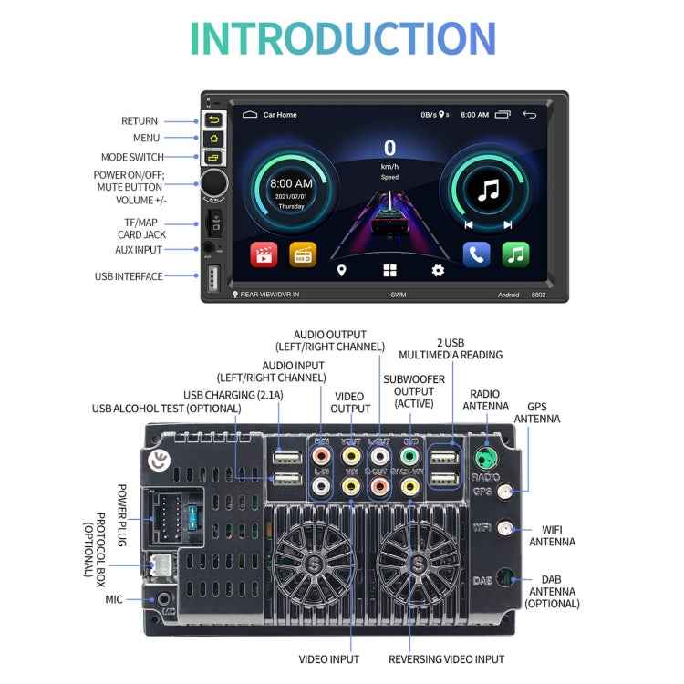S-8802C 7 inch IPS Screen Car Android Player GPS Navigation Bluetooth Touch FM Radio, Support Mirror Link & FM & WIFI & Steering Wheel Control