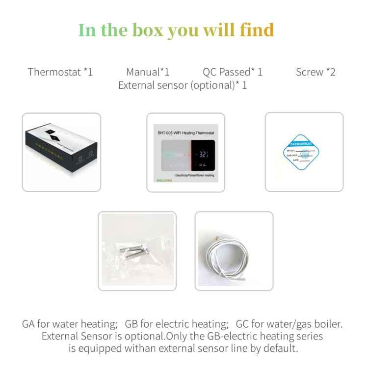 BHT-005-GC 220V AC 3A Smart Home Heating Thermostat for EU Box, Control Boiler Heating with Only Internal Sensor