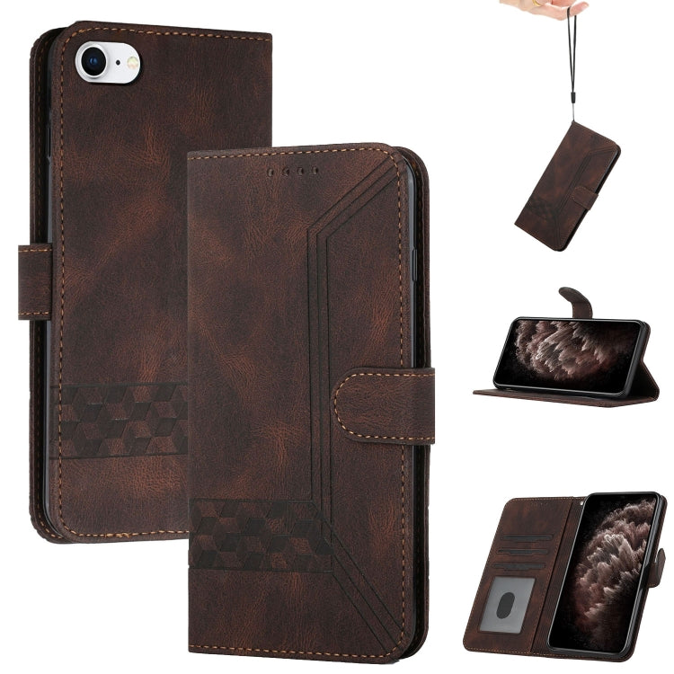Cubic Skin Feel Flip Leather Phone Case, For iPhone 11 Pro Max, For iPhone X / XS, For iPhone XR, For iPhone XS Max, For iPhone SE 2022 / SE 2020 / 7 / 8, For iPhone 7 Plus / 8 Plus
