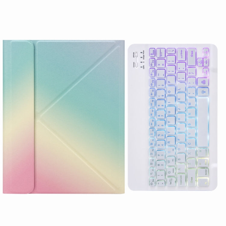 H-102S3 Tri-color Backlight Bluetooth Keyboard Leather Case with Rear Three-fold Holder, For iPad 10.2 2020 & 2019 / Pro 10.5 inch, For iPad 9.7 2018 & 2017, For iPad Pro 11 inch 2021 & 2020 & 2018 / Air 2020 10.9