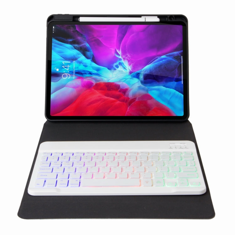 H-102S3 Tri-color Backlight Bluetooth Keyboard Leather Case with Rear Three-fold Holder, For iPad 10.2 2020 & 2019 / Pro 10.5 inch, For iPad 9.7 2018 & 2017, For iPad Pro 11 inch 2021 & 2020 & 2018 / Air 2020 10.9