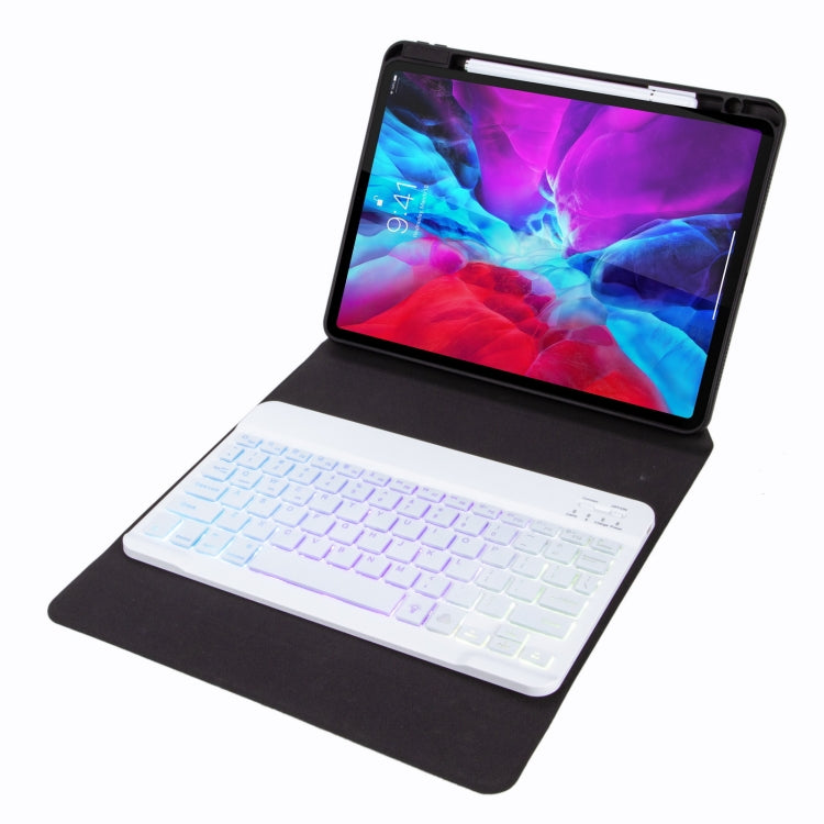 H-102S3 Tri-color Backlight Bluetooth Keyboard Leather Case with Rear Three-fold Holder, For iPad 10.2 2020 & 2019 / Pro 10.5 inch, For iPad 9.7 2018 & 2017, For iPad Pro 11 inch 2021 & 2020 & 2018 / Air 2020 10.9