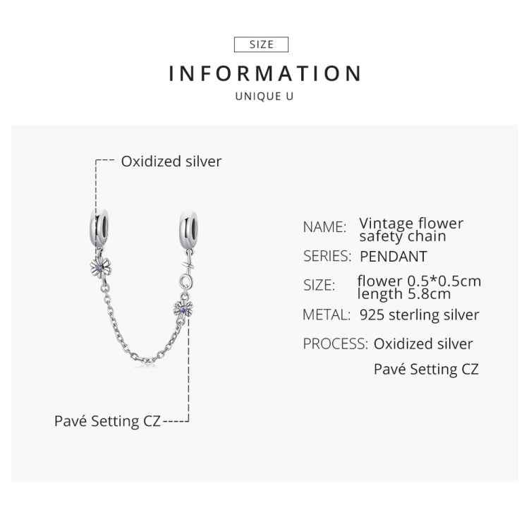 S925 Sterling Silver Retro Flower Safety Chain DIY Bracelet Necklace Accessories