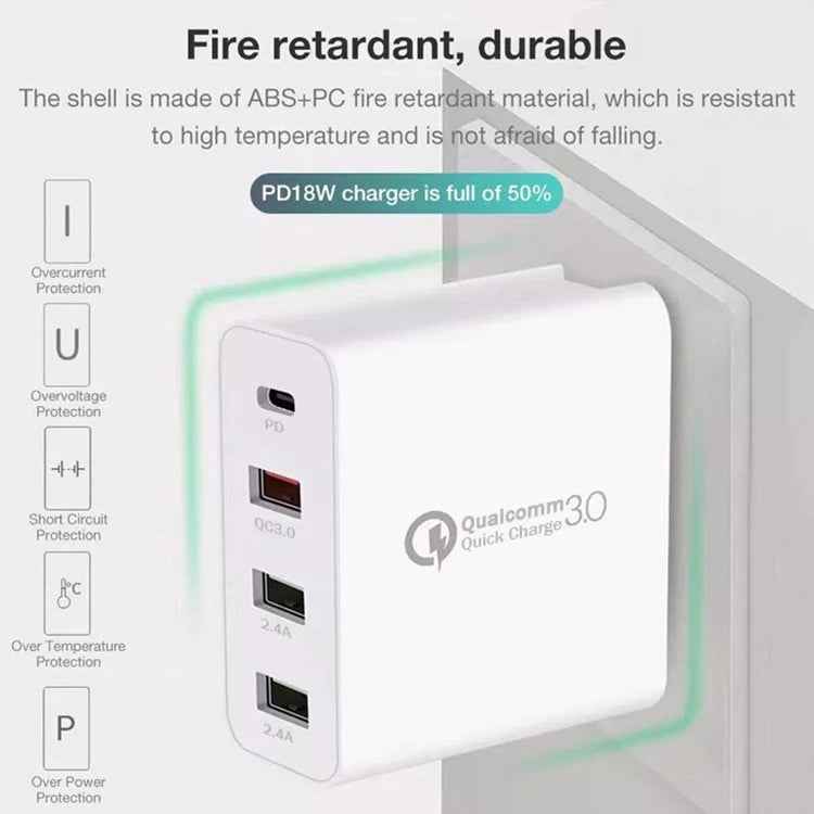 A3 PD 18W USB-C / Type-C + QC3.0 USB + Dual USB Interface Travel Charger