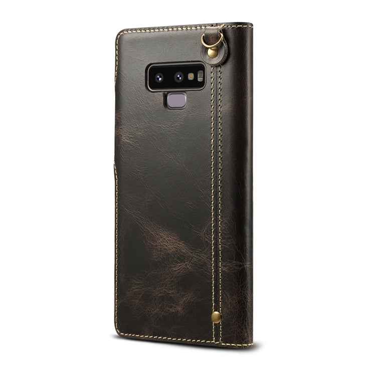 Denior Oil Wax Cowhide Magnetic Button Horizontal Flip Leather Case with Card Slots & Wallet