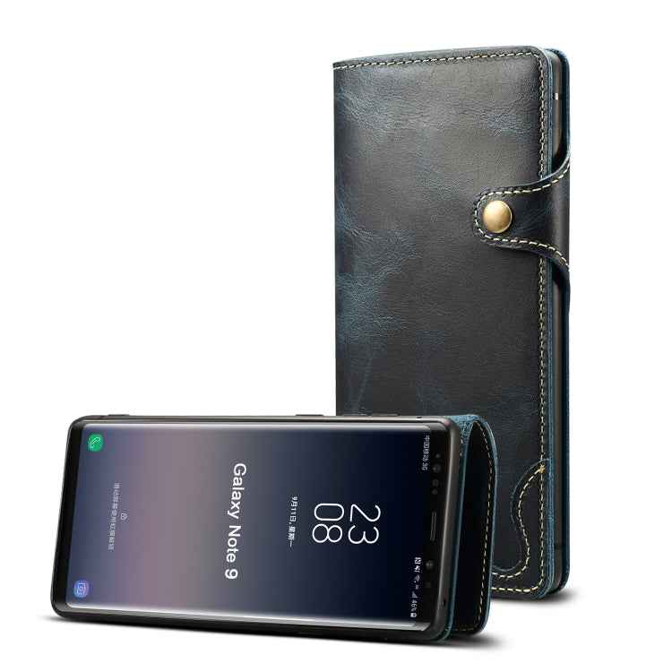 Denior Oil Wax Cowhide Magnetic Button Horizontal Flip Leather Case with Card Slots & Wallet