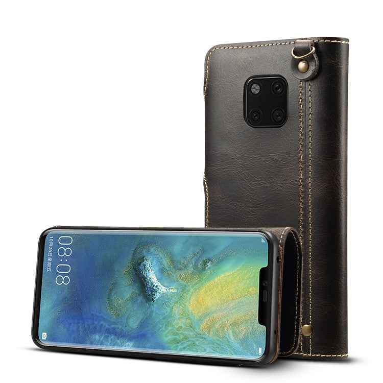 Denior Oil Wax Cowhide Magnetic Button Horizontal Flip Leather Case with Card Slots & Wallet