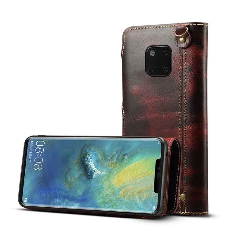 Denior Oil Wax Cowhide Magnetic Button Horizontal Flip Leather Case with Card Slots & Wallet