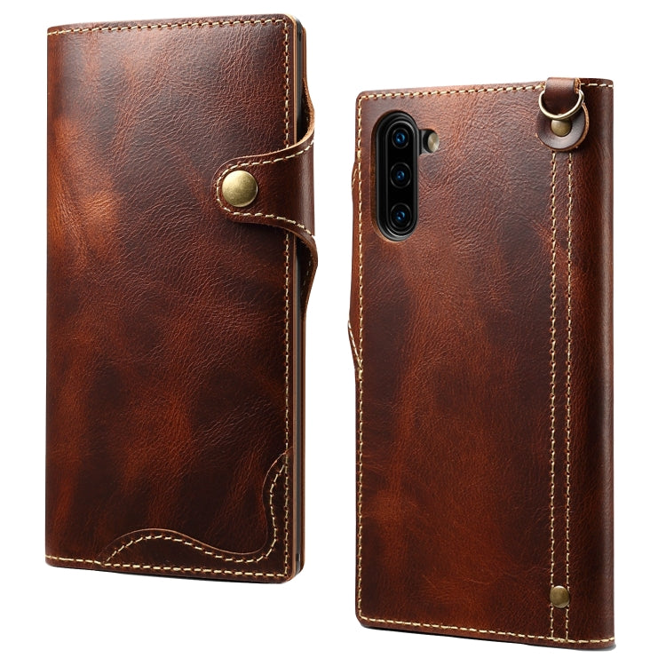 Denior Oil Wax Cowhide Magnetic Button Horizontal Flip Leather Case with Card Slots & Wallet