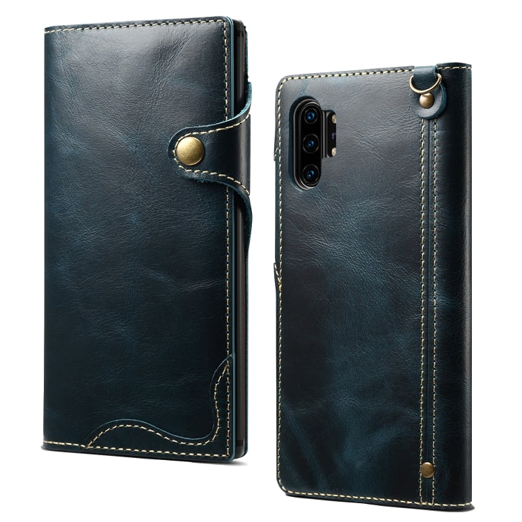 Denior Oil Wax Cowhide Magnetic Button Horizontal Flip Leather Case with Card Slots & Wallet