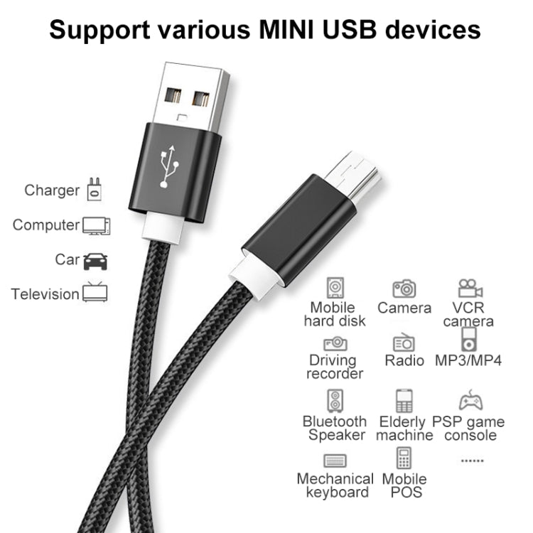 5 PCS Mini USB to USB A Woven Data / Charge Cable for MP3, Camera, Car DVR, 0.25m, 1m, 1.5m, 2m, 3m