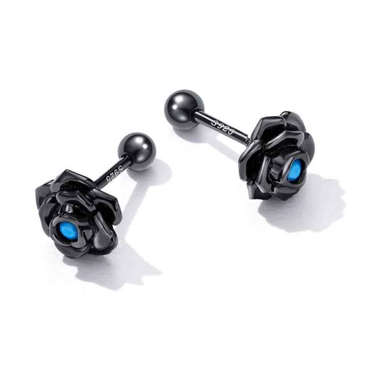 S925 Sterling Silver Black Rose Ear Stud Women Earrings
