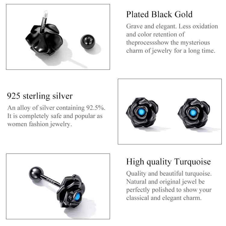 S925 Sterling Silver Black Rose Ear Stud Women Earrings