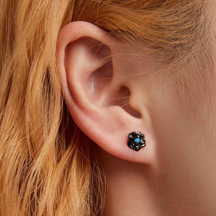 S925 Sterling Silver Black Rose Ear Stud Women Earrings