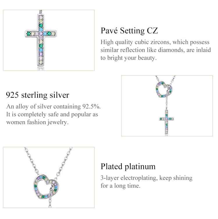 S925 Sterling Silver Heart Cross Women Nacklace Jewelry