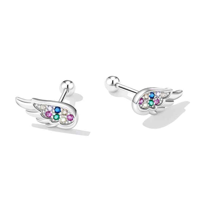 S925 Sterling Silver Colorful Zircon Wing Ear Stud Women Earrings