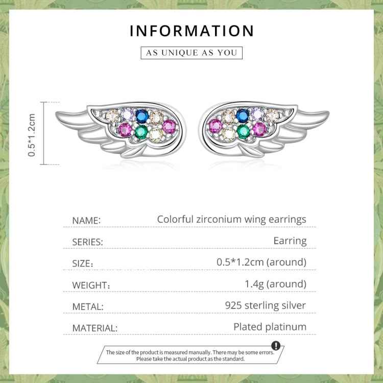 S925 Sterling Silver Colorful Zircon Wing Ear Stud Women Earrings